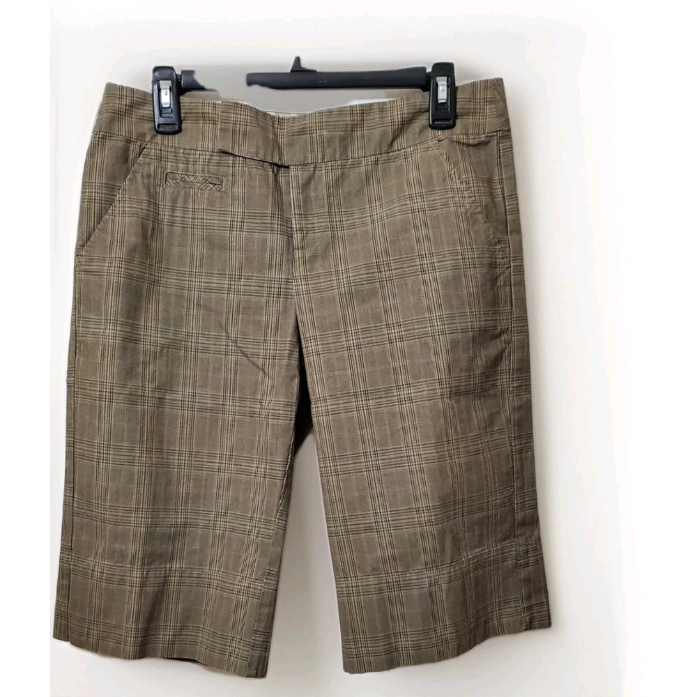Y2K‎ Burning Torch Bermuda Shorts Brown Green Black Houndstooth Women's Sz 2/4